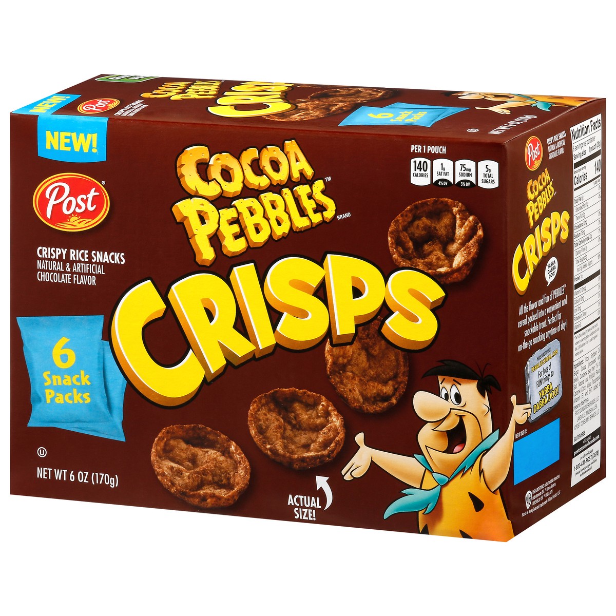 slide 3 of 9, Post New Post Cocoa PEBBLES Crisps, Portable Breakfast Cereal Snack, Kids Snacks, Gluten Free, 1 - Oz (Pack of 6), 6 ct; 1 oz