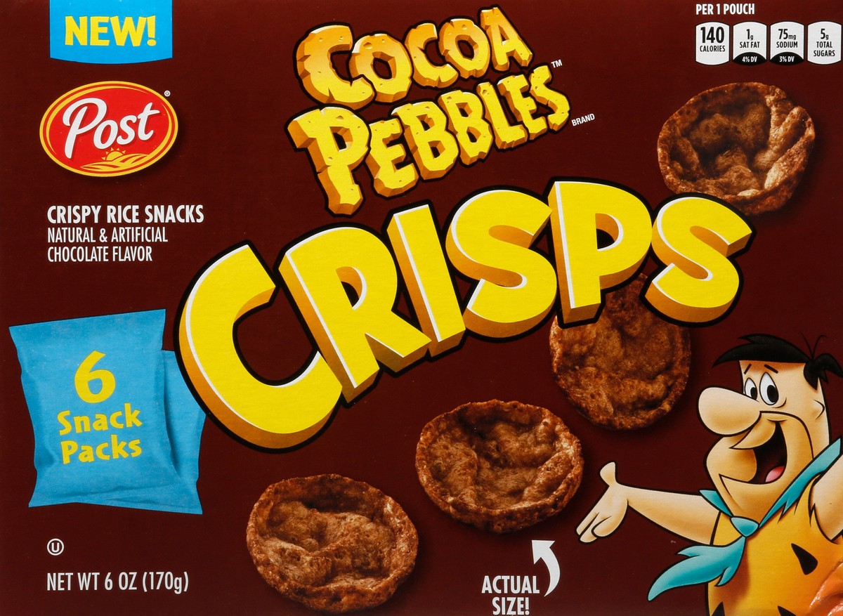 slide 6 of 9, Post New Post Cocoa PEBBLES Crisps, Portable Breakfast Cereal Snack, Kids Snacks, Gluten Free, 1 - Oz (Pack of 6), 6 ct; 1 oz