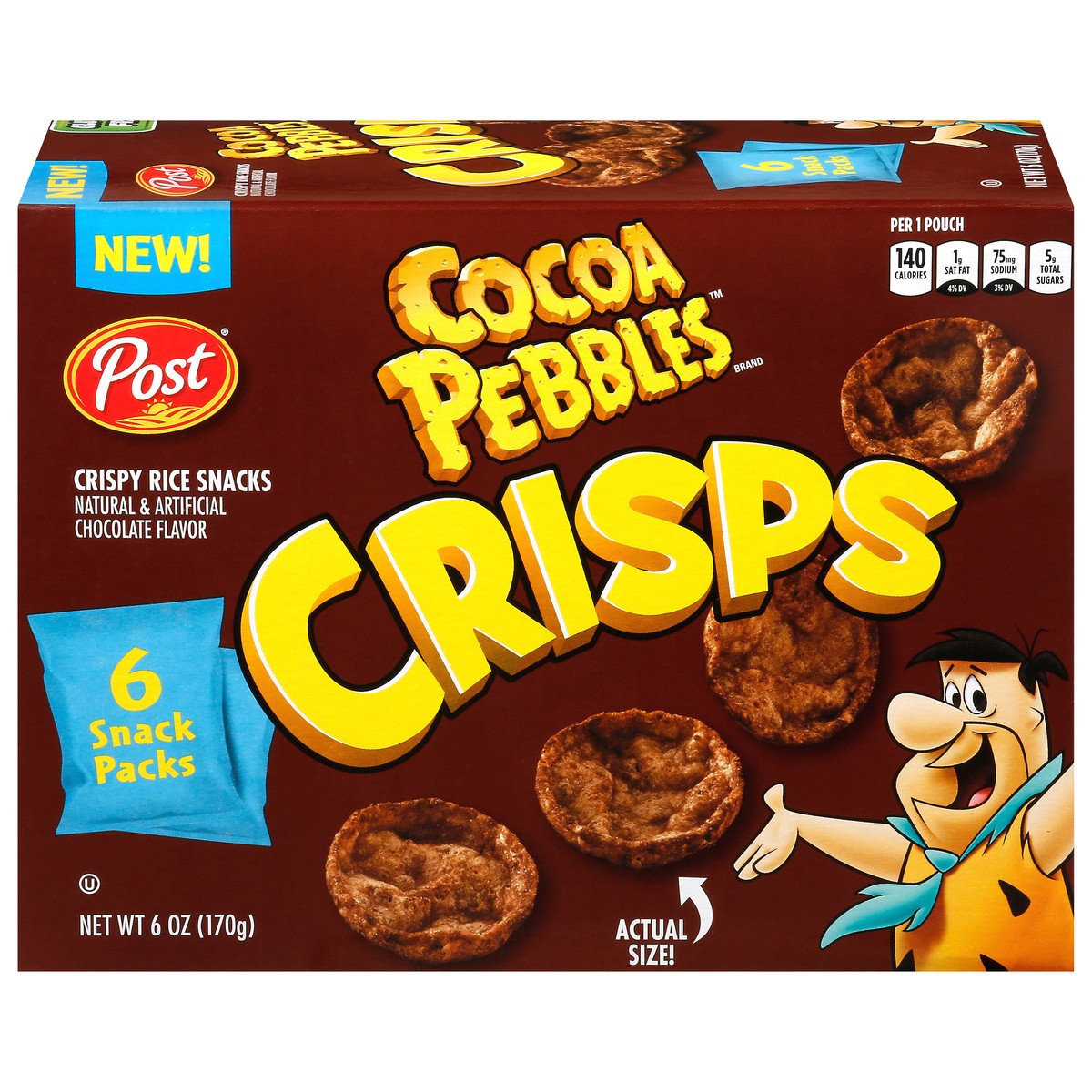 slide 1 of 9, Post New Post Cocoa PEBBLES Crisps, Portable Breakfast Cereal Snack, Kids Snacks, Gluten Free, 1 - Oz (Pack of 6), 6 ct; 1 oz