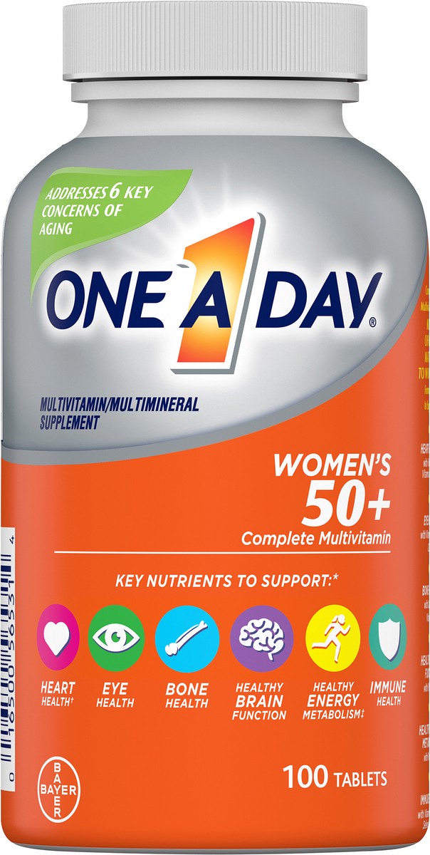 slide 4 of 8, One A Day Women's 50+ Multivitamin/Multimineral Supplement Tablets 100 ea Bottle, 100 ct