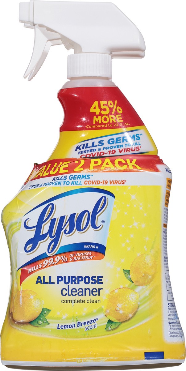 slide 3 of 9, Lysol All-Purpose Cleaner, Sanitizing and Disinfecting Spray, To Clean and Deodorize, Lemon Breeze Scent, 32oz, Pack of 2, 32 oz