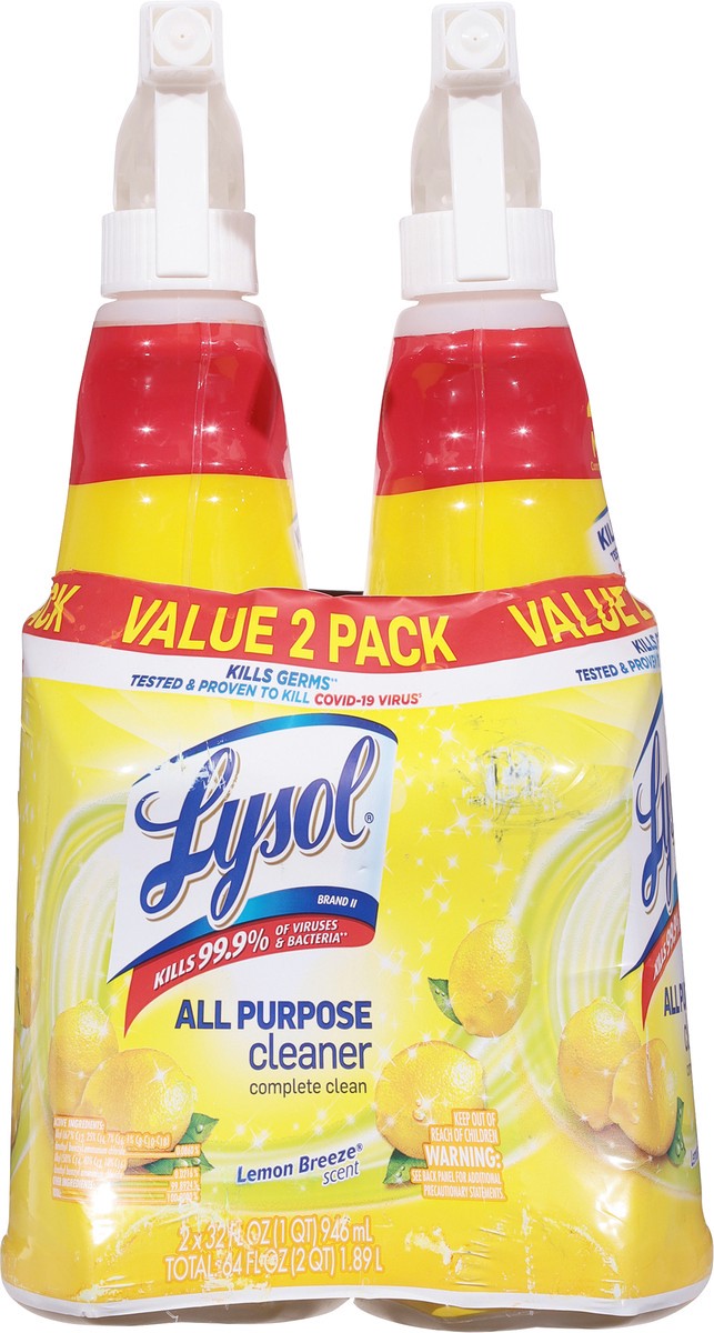 slide 7 of 9, Lysol All-Purpose Cleaner, Sanitizing and Disinfecting Spray, To Clean and Deodorize, Lemon Breeze Scent, 32oz, Pack of 2, 32 oz