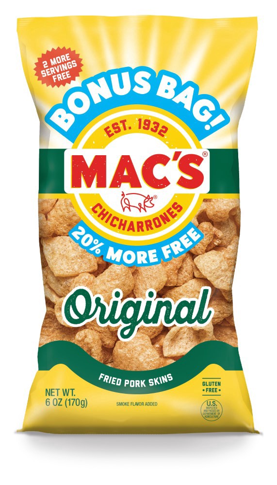 slide 1 of 1, Mac's Chicharrones Bonus Bag Original Fried Pork Skins, 6 oz