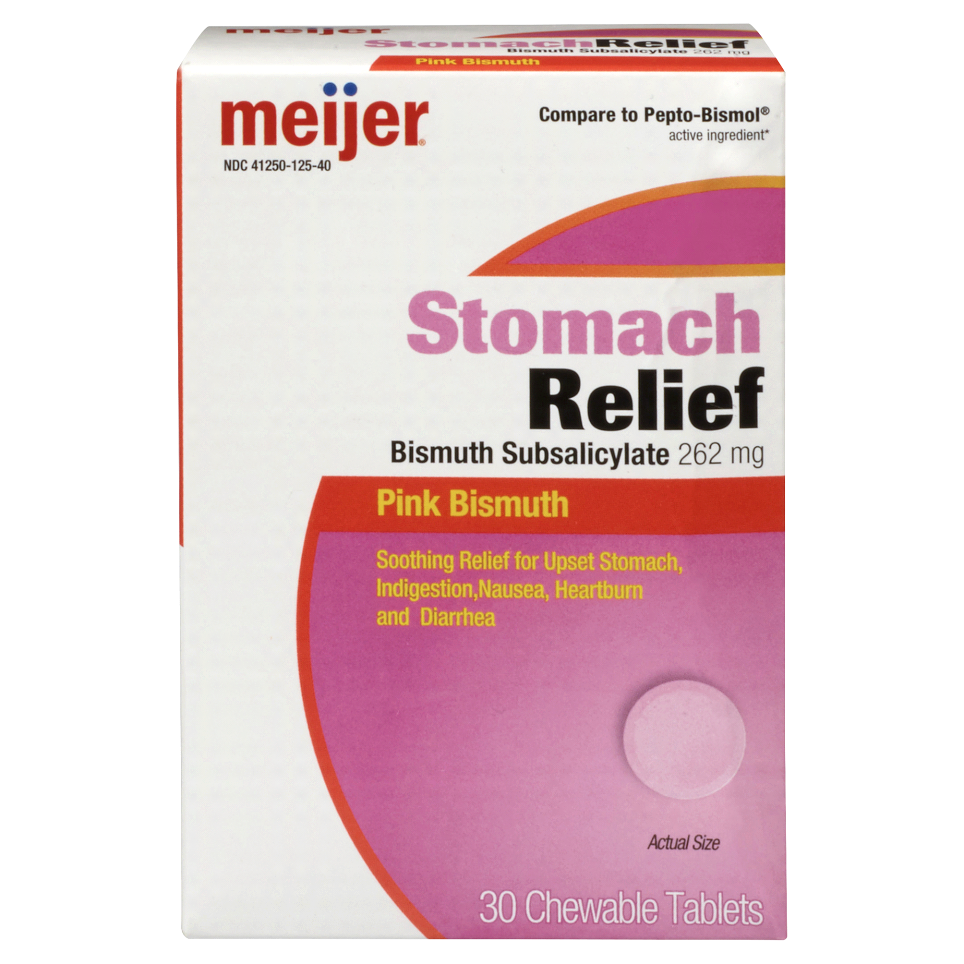 slide 1 of 2, Meijer Pink Bismuth Chewable Stomach Relief Tablets, 30 ct