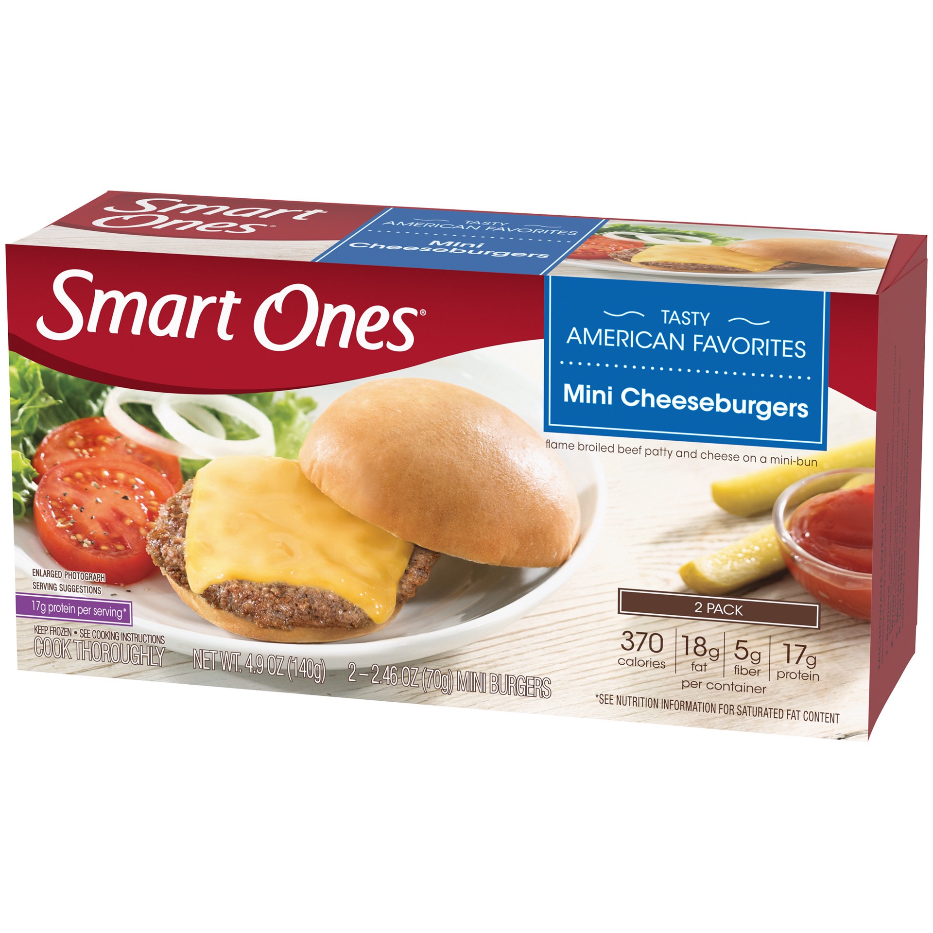 slide 5 of 5, Smart Ones Mini Cheeseburger Frozen Meal, 2 ct Box, 2.46 oz Mini Burgers, 2 ct