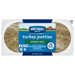 Honeysuckle White Spinach & Kale Turkey Patties, 4 Count Tray, Fresh, Gluten-Free, 1.175 lbs