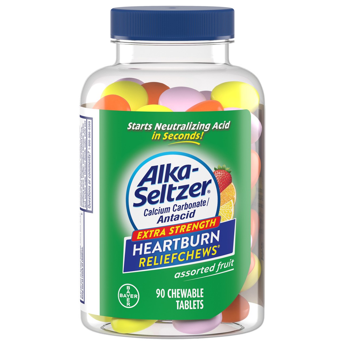slide 4 of 11, Alka-Seltzer Heartburn ReliefChews Extra Strength Assorted Fruit Calcium Carbonate/Antacid Chewable Tablets 90 ea, 90 ct