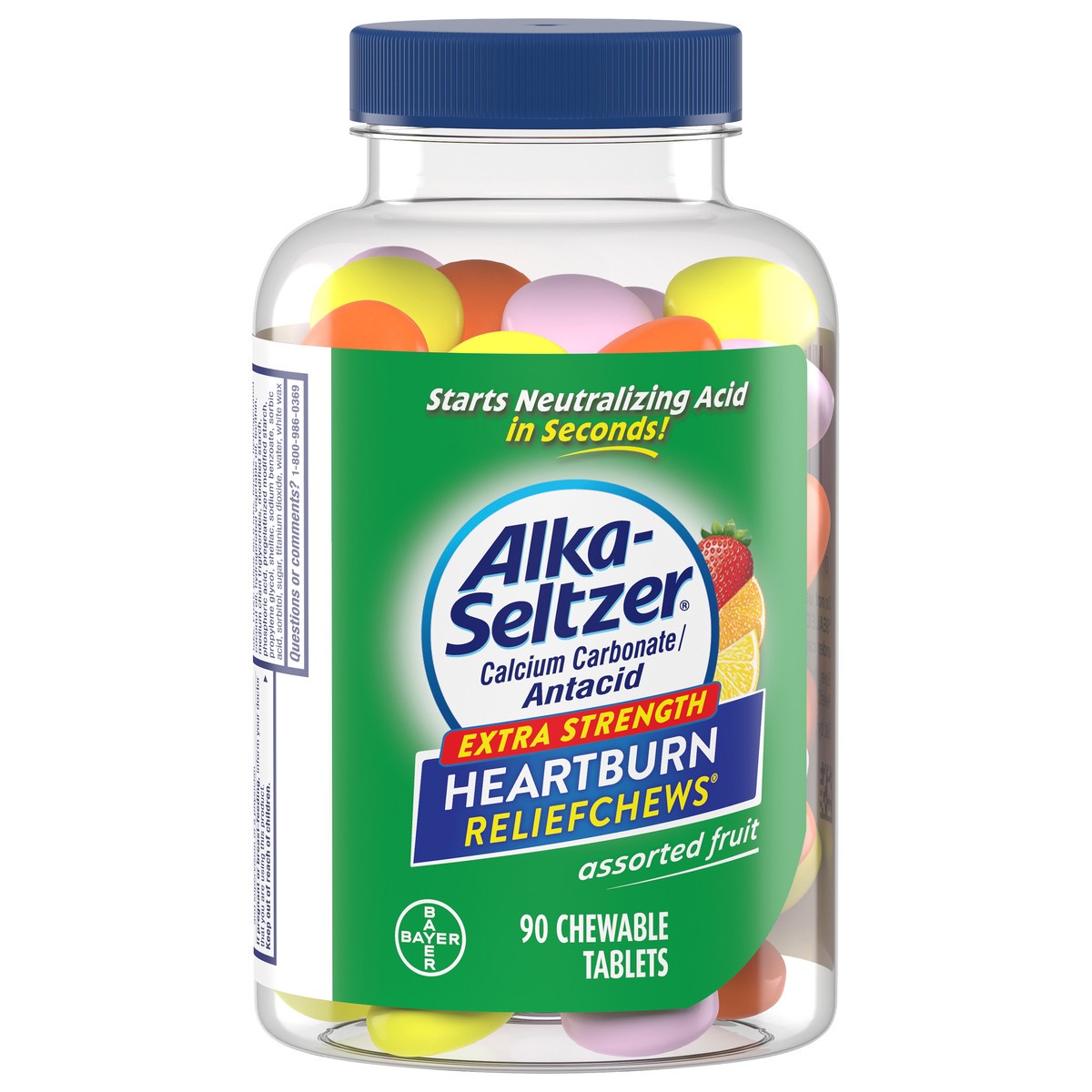 slide 5 of 11, Alka-Seltzer Heartburn ReliefChews Extra Strength Assorted Fruit Calcium Carbonate/Antacid Chewable Tablets 90 ea, 90 ct