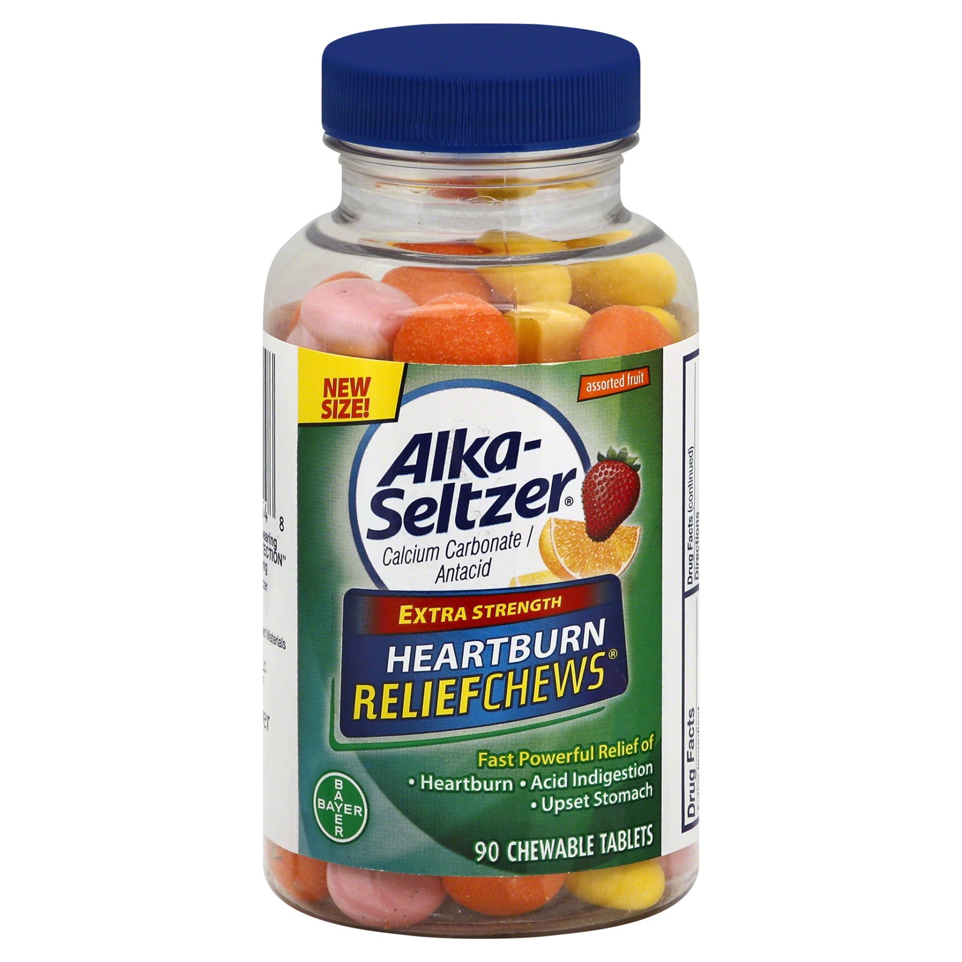 slide 1 of 3, Alka-Seltzer Extra Strength Heartburn Relief & Acid Reducer Assorted Fruit Chewable, 90 ct