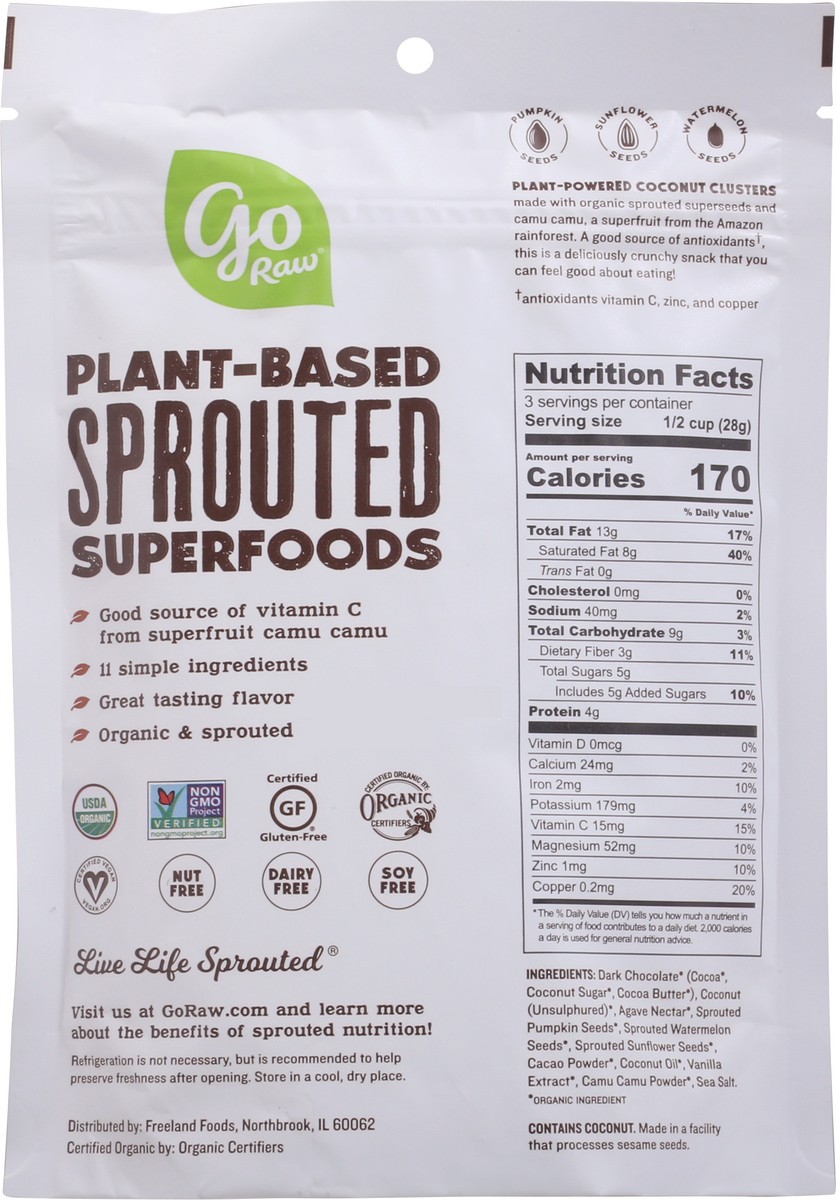 slide 2 of 13, Go Raw Coconut Clusters, Dark Chocolate, Sprouted, 