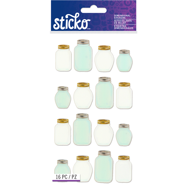 slide 1 of 1, Sticko Stickers Mason Jars, 16 ct