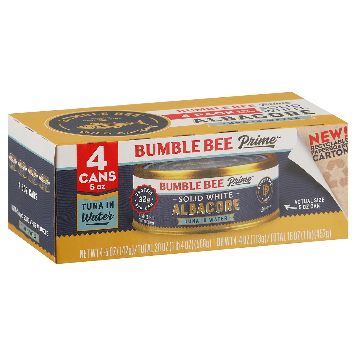 slide 5 of 11, Bumble Bee Tuna in Water, Albacore, Solid White, 4 Pack, 20 oz