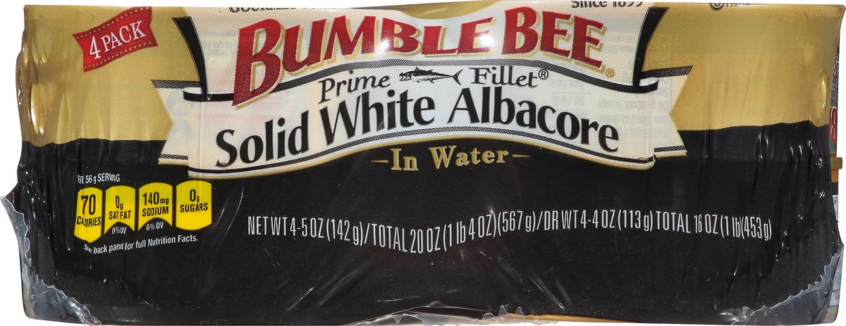 slide 1 of 11, Bumble Bee Tuna in Water, Albacore, Solid White, 4 Pack, 20 oz