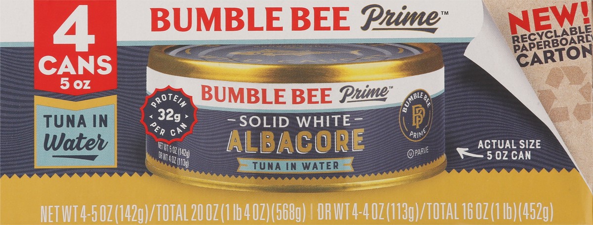 slide 4 of 11, Bumble Bee Tuna in Water, Albacore, Solid White, 4 Pack, 20 oz