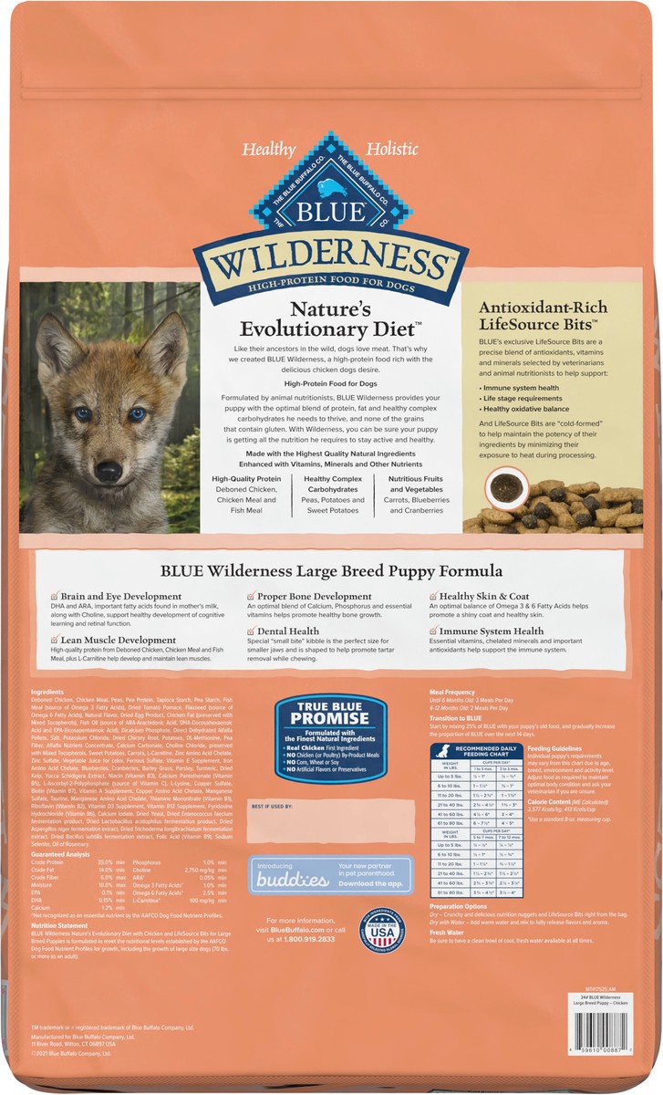 slide 3 of 9, Blue Buffalo Wilderness High Protein, Natural Puppy Large Breed Dry Dog Food, Chicken 24-lb, 24 lb