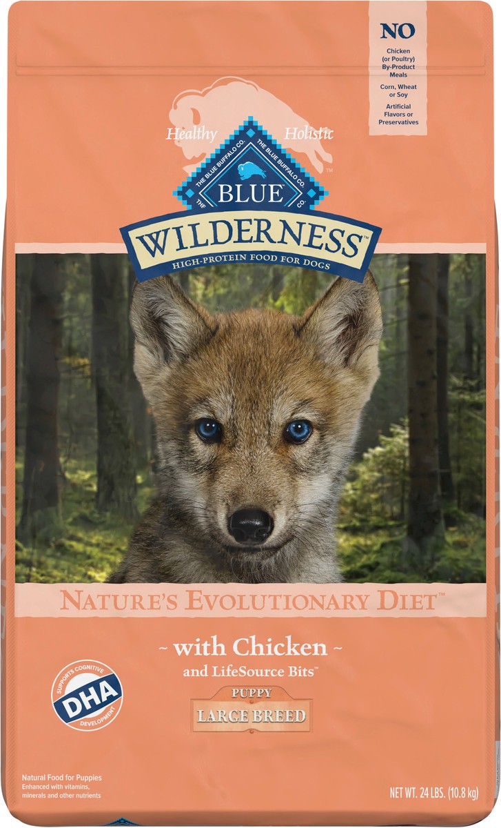 slide 6 of 9, Blue Buffalo Wilderness High Protein, Natural Puppy Large Breed Dry Dog Food, Chicken 24-lb, 24 lb