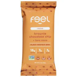 Feel Focus Brownie Chocolate Chip + Lions Mane Plant Protein Bar 2 oz
