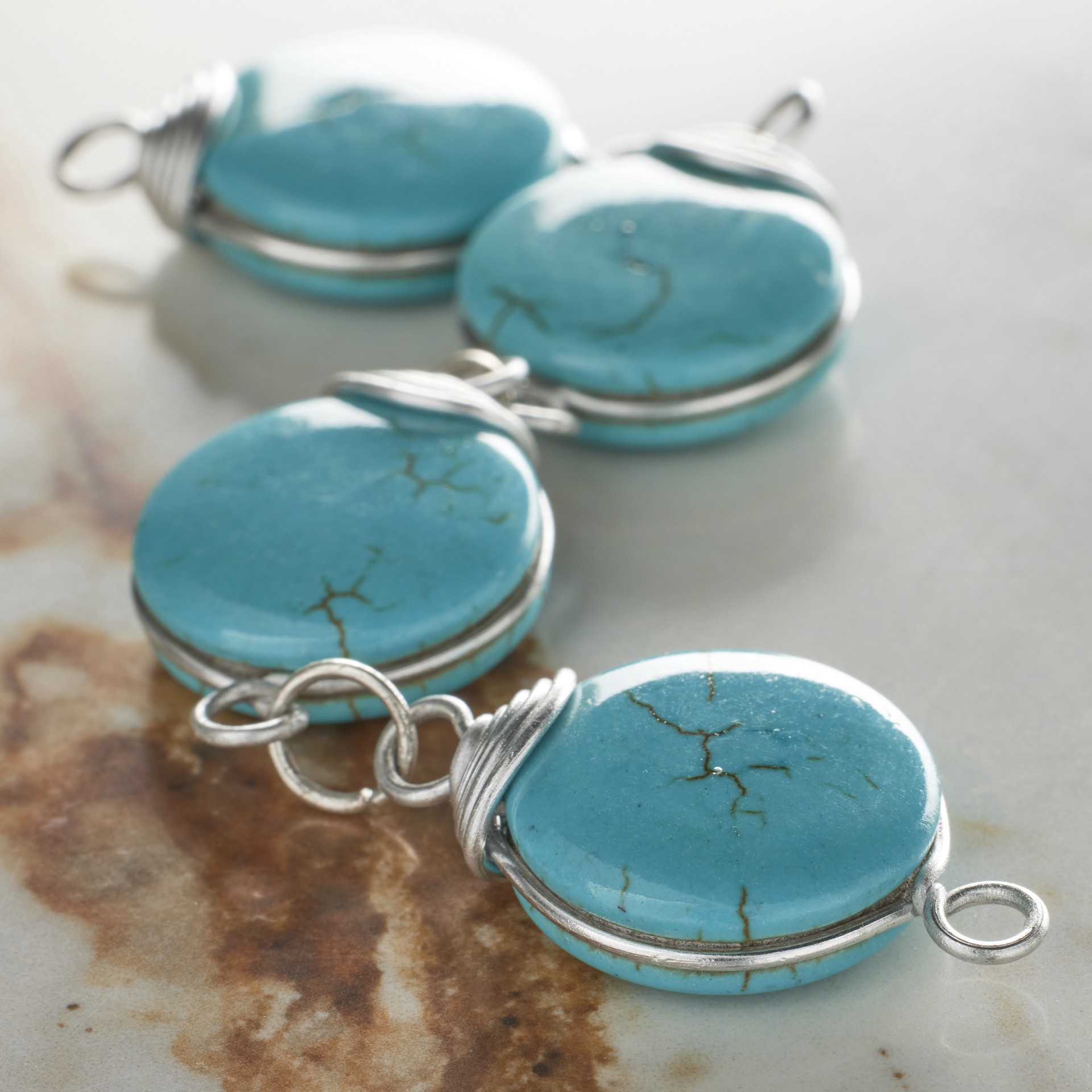 slide 3 of 3, Aqua Dyed Howlite Lentil Beads, 20mm By Bead Landing, 20 mm