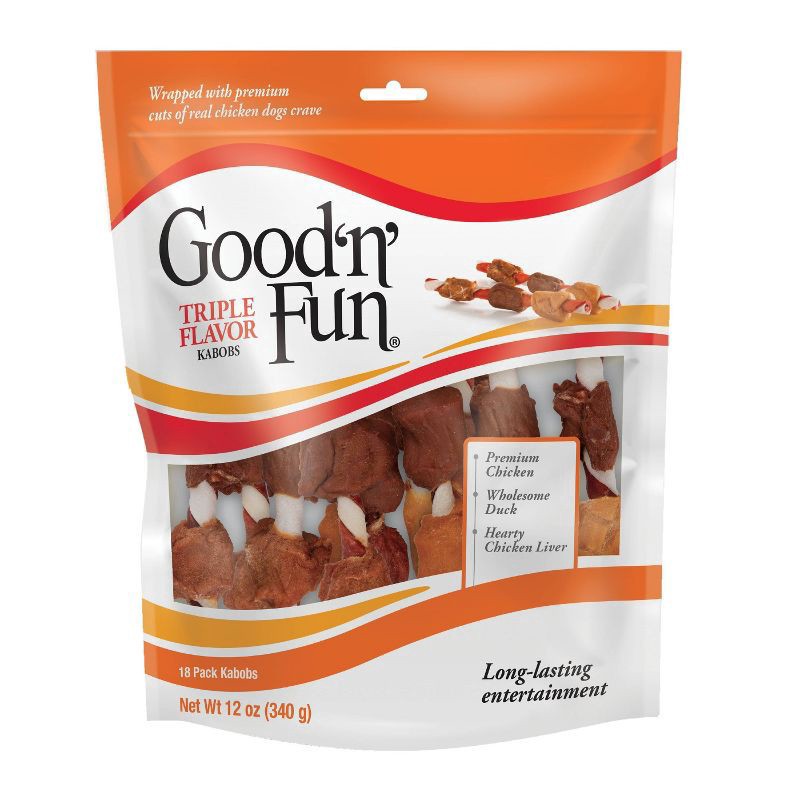 slide 1 of 5, Good 'n' Fun Triple Flavor Kabob Dog Treats, 12 oz