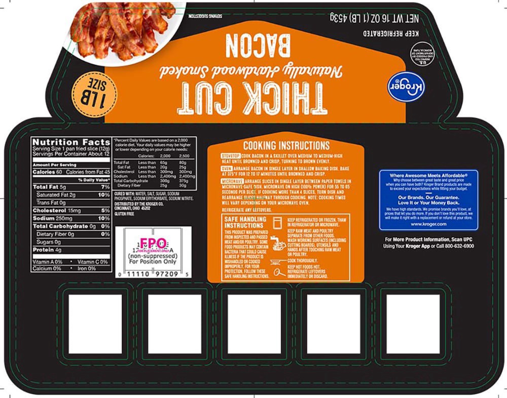 slide 2 of 2, Kroger Thick Cut Naturally Hardwood Smoked Bacon, 16 oz