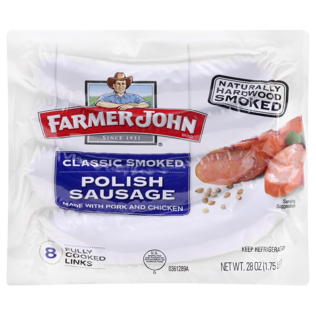 slide 1 of 3, Farmer John Classic Smoked Polish Sausage, 8 ct