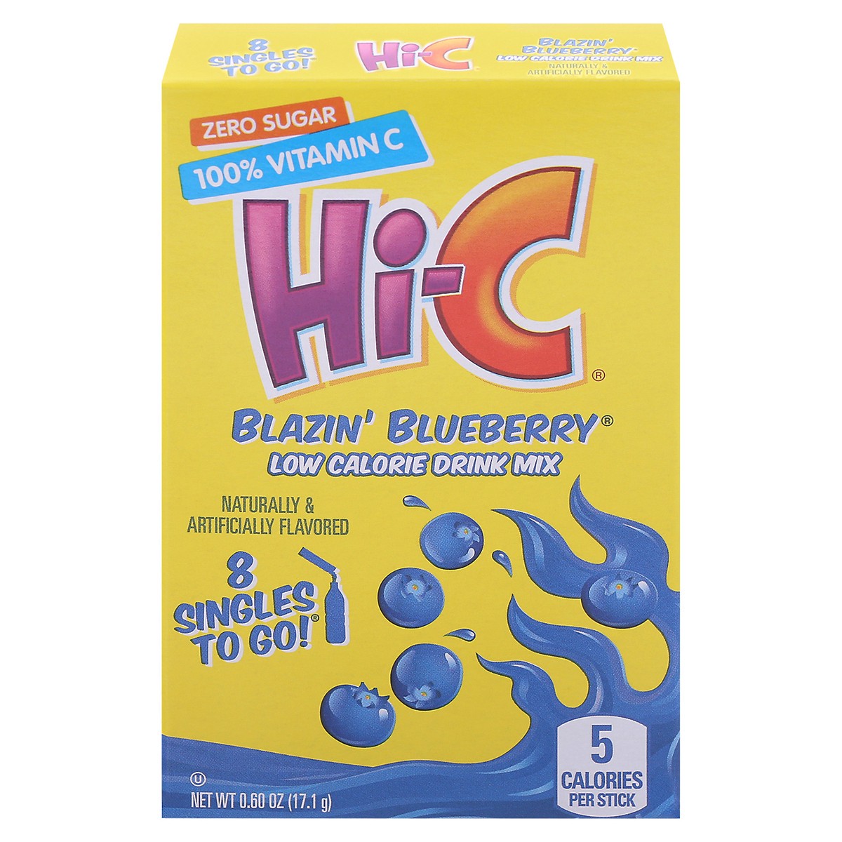 slide 1 of 9, Hi-C Singles to Go! Low Calorie Blazin' Blueberry Drink Mix 8 ea Box, 8 ct