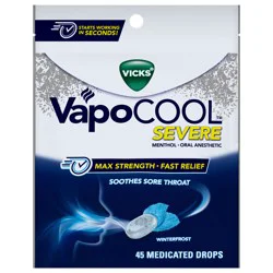 Vicks VapoCOOL SEVERE Max Strength* Menthol Cough Drop Alternative/Sore Throat Lozenge for Sore Throat Relief, Winterfrost, 45ct