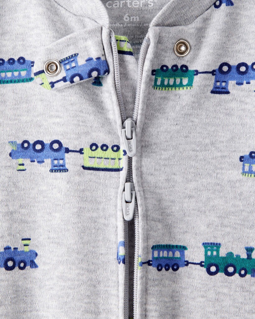 slide 2 of 3, Carter's Carters Baby Boy Train Cotton Long-Sleeve Snug Fit Sleep & Play Pajamas - Grey Grey 3M, 1 ct