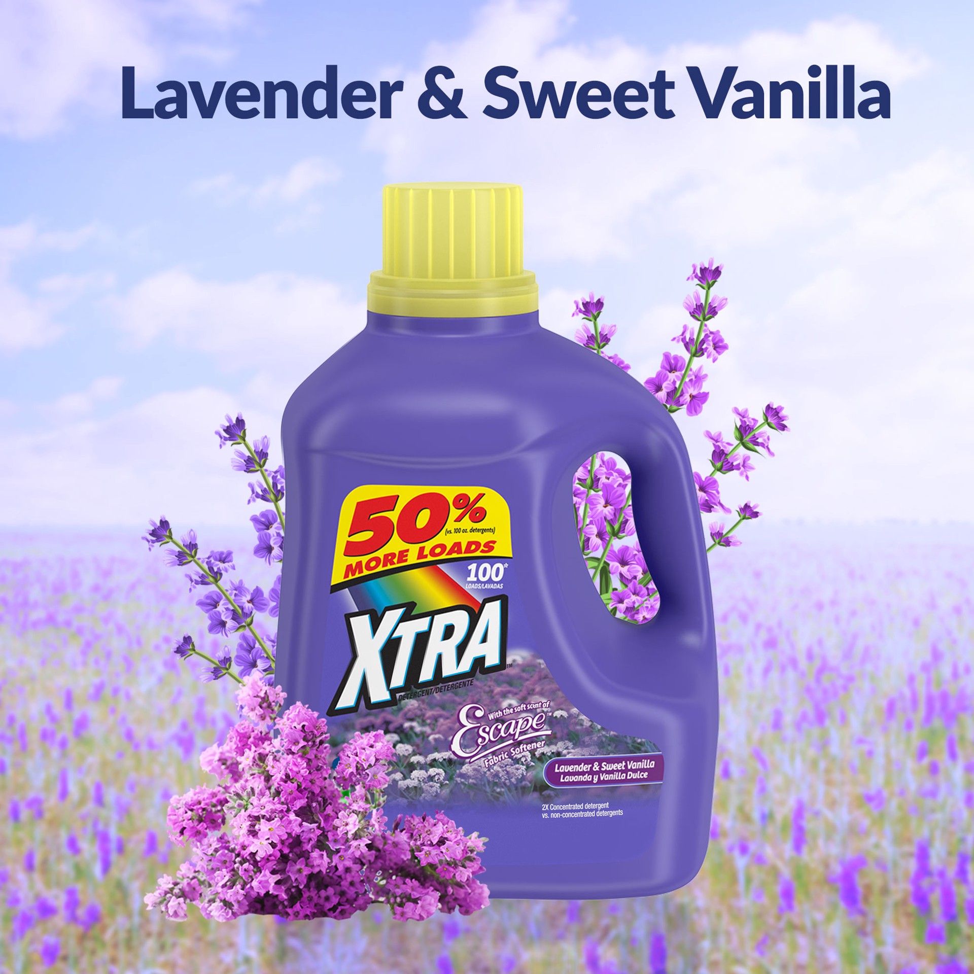 slide 5 of 5, Xtra Liquid Laundry Detergent, Lavender Vanilla, 192oz, 192 fl oz