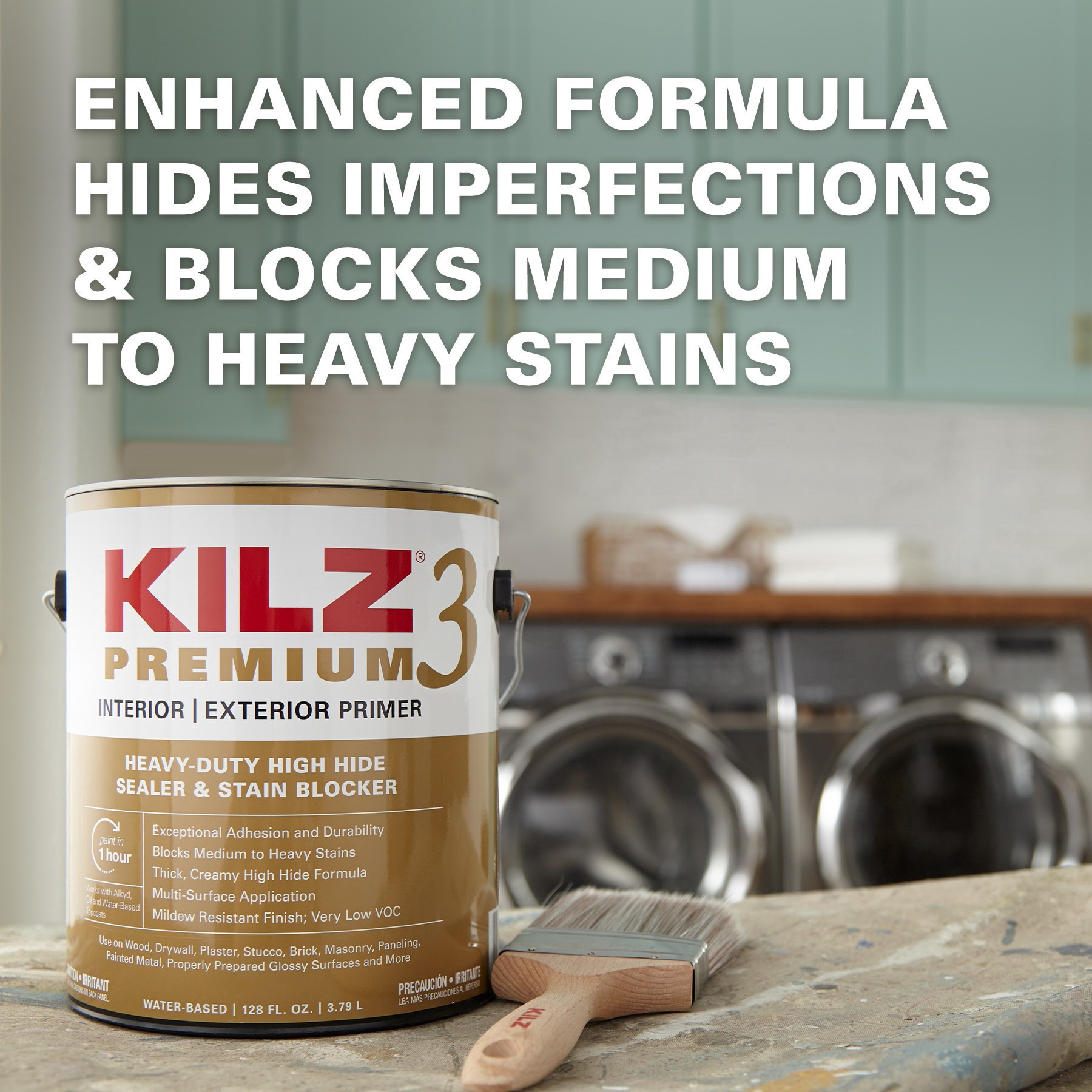 slide 5 of 5, KILZ 3 Premium Interior/Exterior Multi-purpose Water-based Wall and Ceiling Primer (1-quart), 1 ct