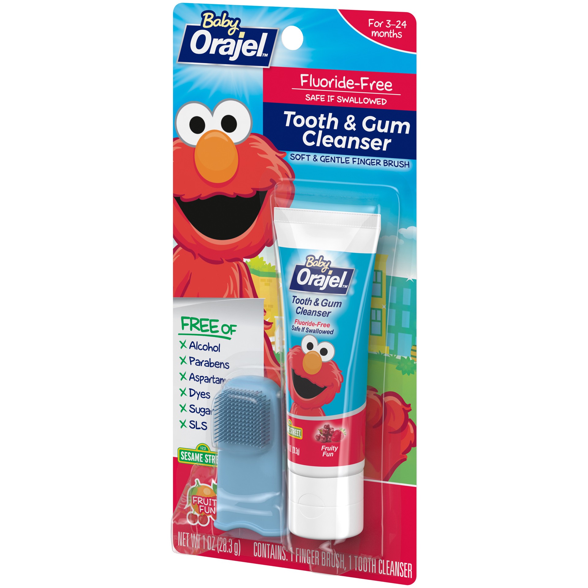 slide 2 of 4, Orajel Elmo Fluoride-Free Tooth & Gum Cleanser with Finger Brush, Combo Pack, Fruity Fun Flavored Non-Fluoride, 1.0 oz., 1 oz