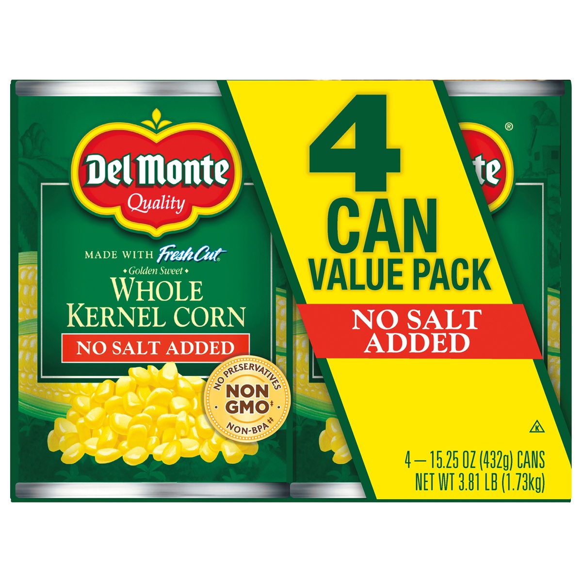 Del Monte No Salt Added Golden Sweet Whole Kernel Corn - 15.25oz : Target