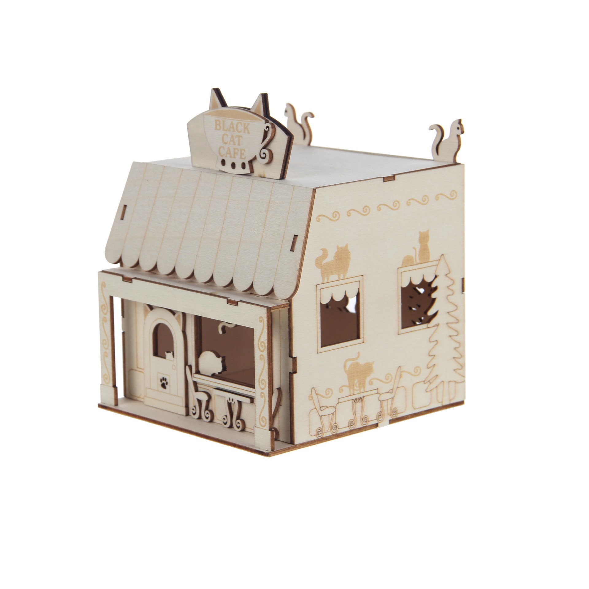 slide 4 of 5, 6.75" Diy Village Cat Cafe Led Wood Decor By Make Market, 6.75 in