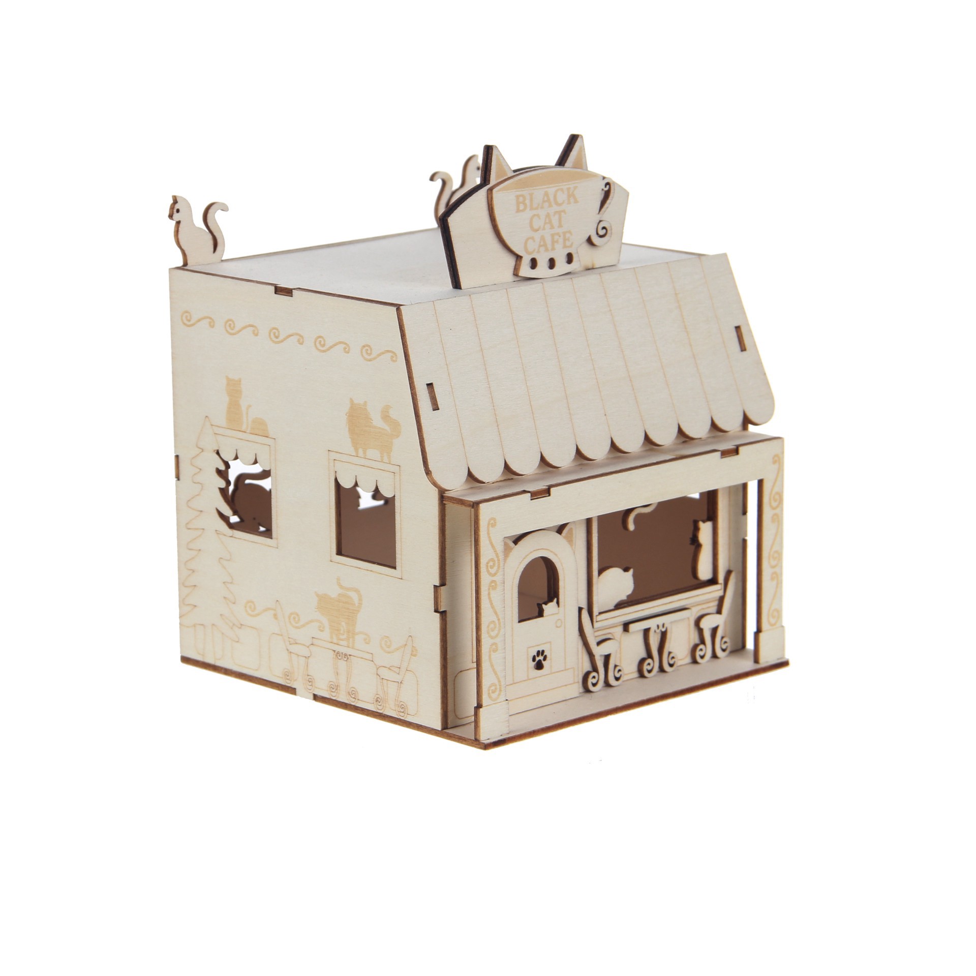 slide 3 of 5, 6.75" Diy Village Cat Cafe Led Wood Decor By Make Market, 6.75 in