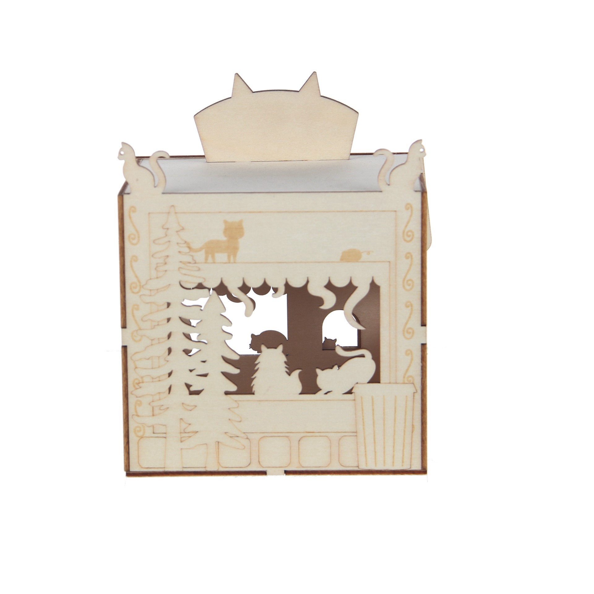 slide 5 of 5, 6.75" Diy Village Cat Cafe Led Wood Decor By Make Market, 6.75 in