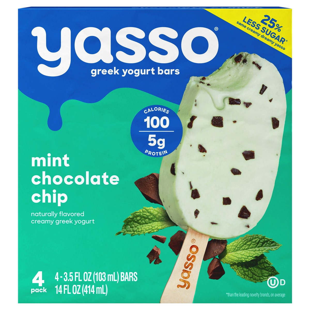 slide 1 of 9, Yasso Mint Chocolate Chip Frozen Greek Yogurt Bars, 4 ct