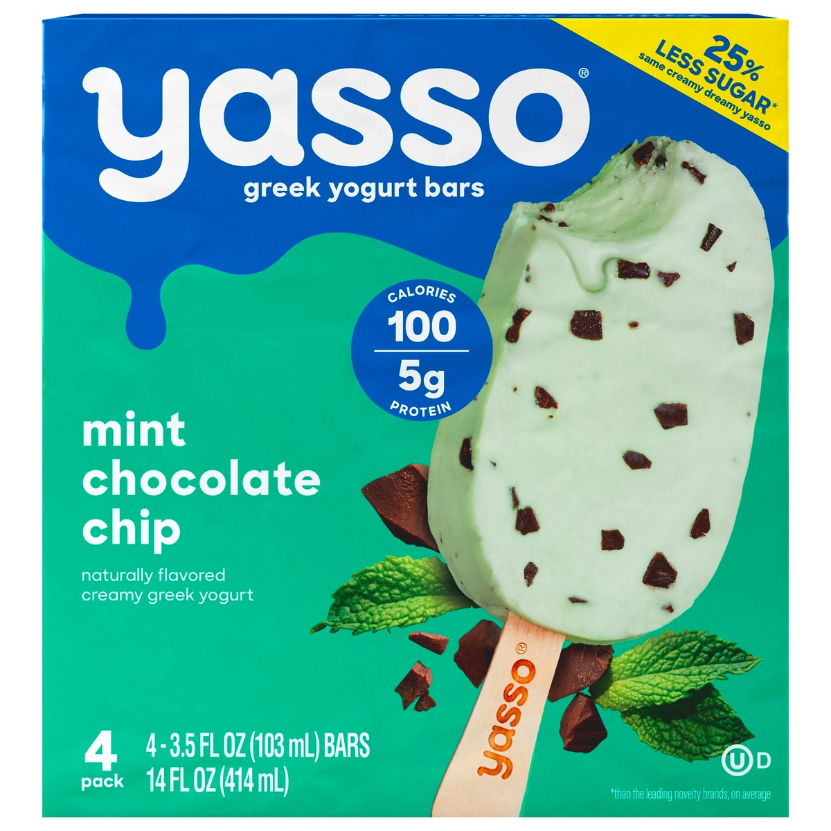 slide 1 of 9, Yasso Yasso Frozen Greek Yogurt Bars Mint Chocolate Chip Bars 4 3.5fl oz bars, 4 ct