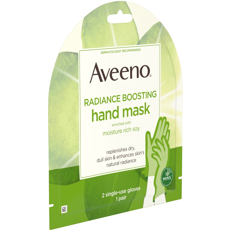 slide 2 of 6, Aveeno Radiance Boosting Hand Mask with Moisture Rich Soy, Moisturizing Hand Gloves to Replenish Dry Dull Skin, Paraben-Free, 1 Pair of Single-use Gloves, 1 ct