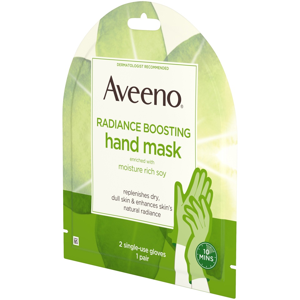 slide 3 of 6, Aveeno Radiance Boosting Hand Mask with Moisture Rich Soy, Moisturizing Hand Gloves to Replenish Dry Dull Skin, Paraben-Free, 1 Pair of Single-use Gloves, 1 ct