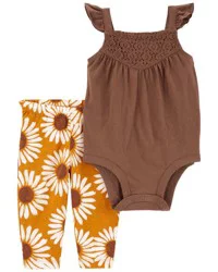 Carters Baby 2-Piece Flutter Bodysuit Pant Set Brown/Gold NB