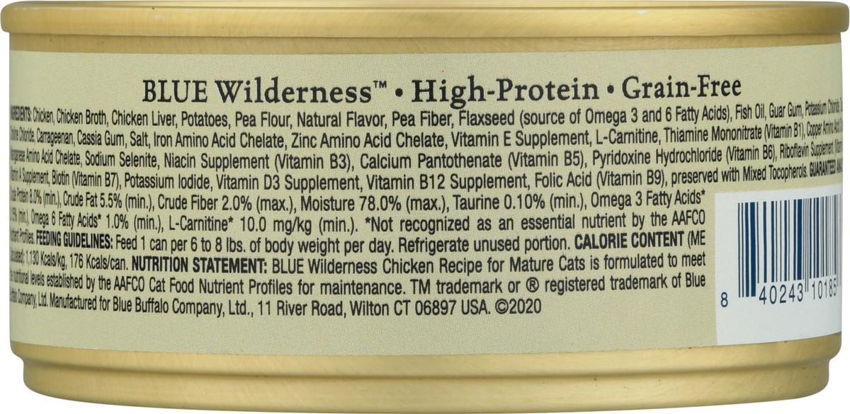 slide 3 of 12, Blue Buffalo Blue Wilderness for Mature Cats Grain Free Formula Chicken Recipe Food for Cats 5.5 oz, 24 ct