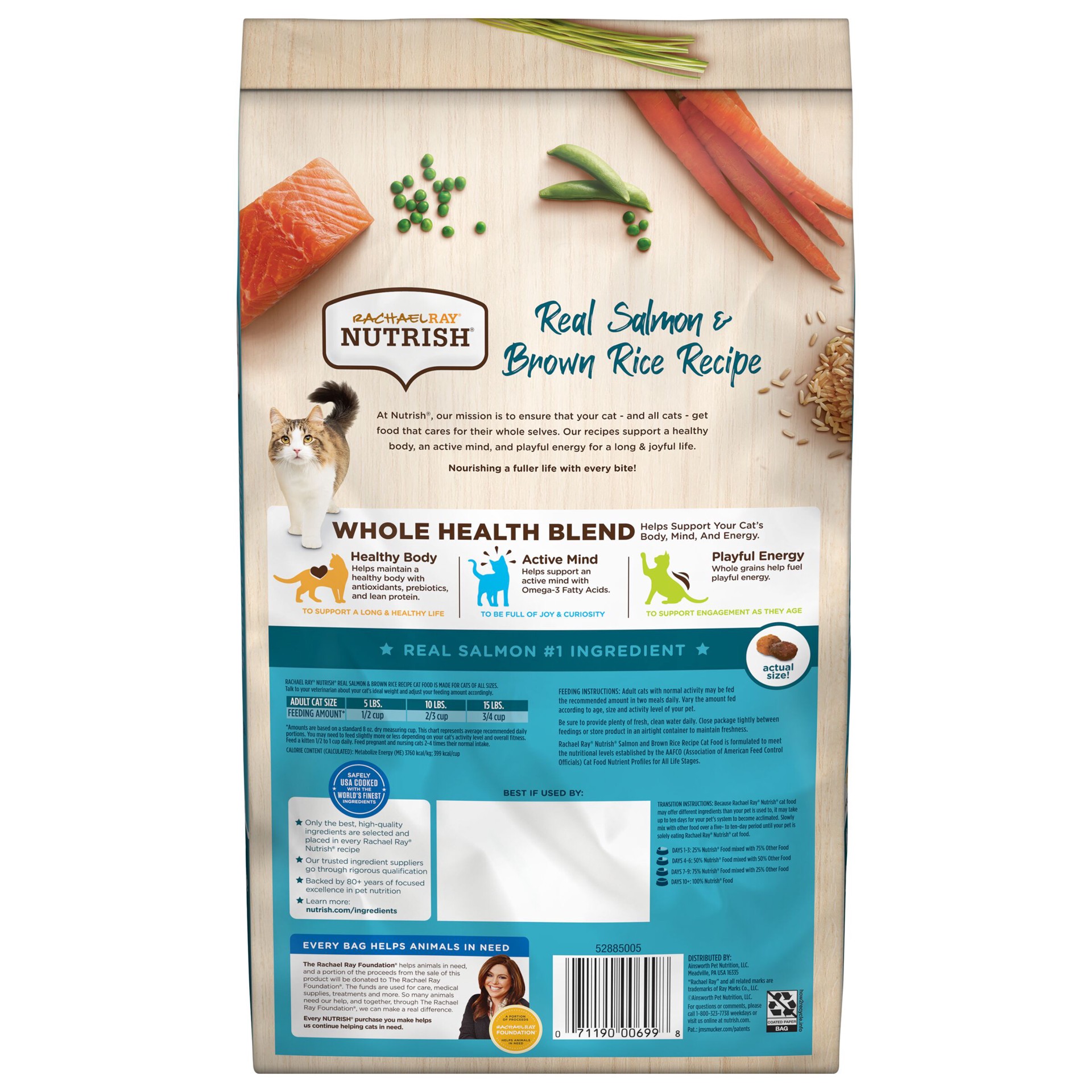 slide 6 of 9, Rachael Ray Nutrish Real Salmon & Brown Rice Recipe Dry Cat Food, 3 lb. Bag, 3 lb