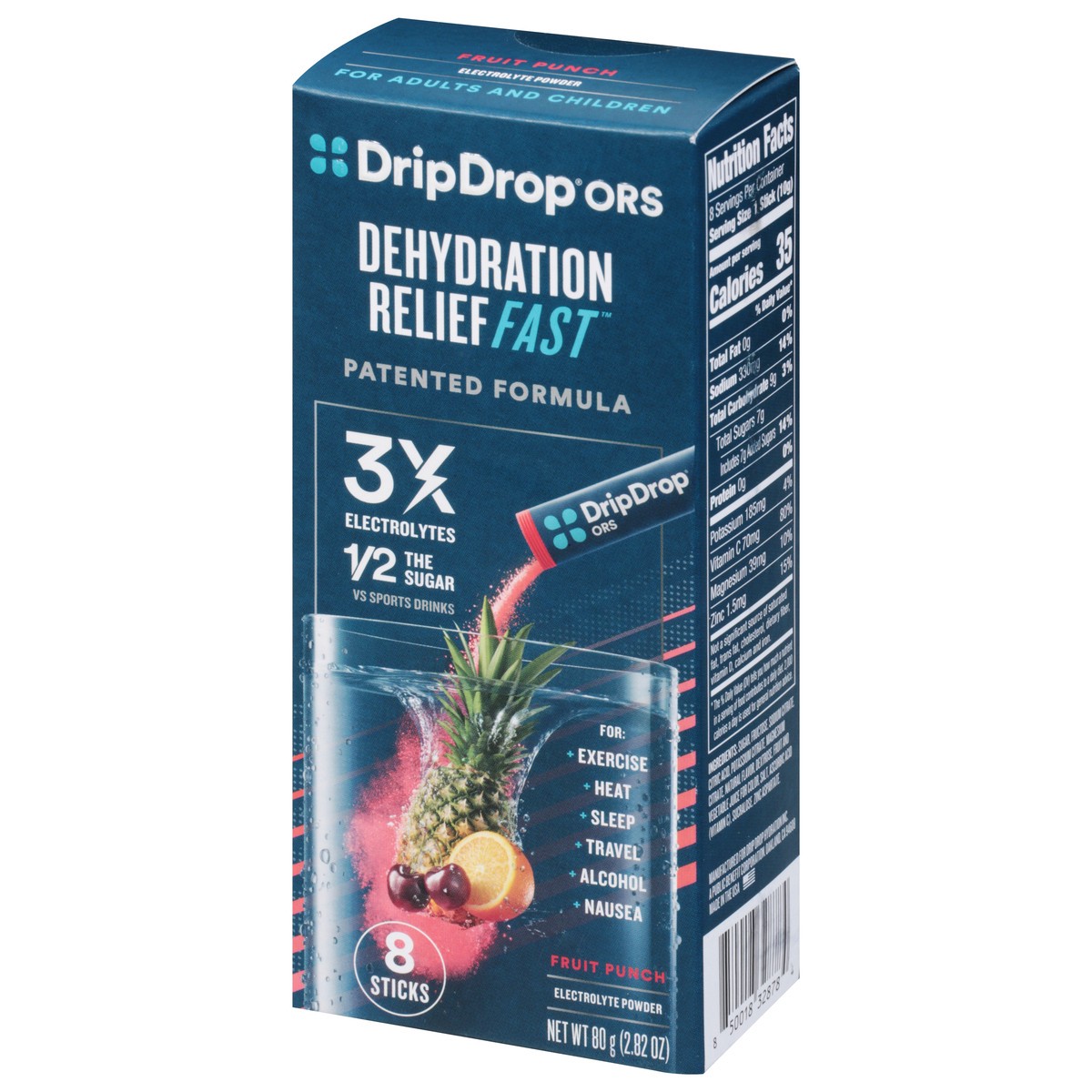 slide 2 of 9, DripDrop Fruit Punch Electrolyte Powder 8 - 80 g Sticks, 8 ct
