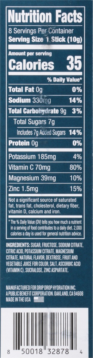 slide 7 of 9, DripDrop Fruit Punch Electrolyte Powder 8 - 80 g Sticks, 8 ct