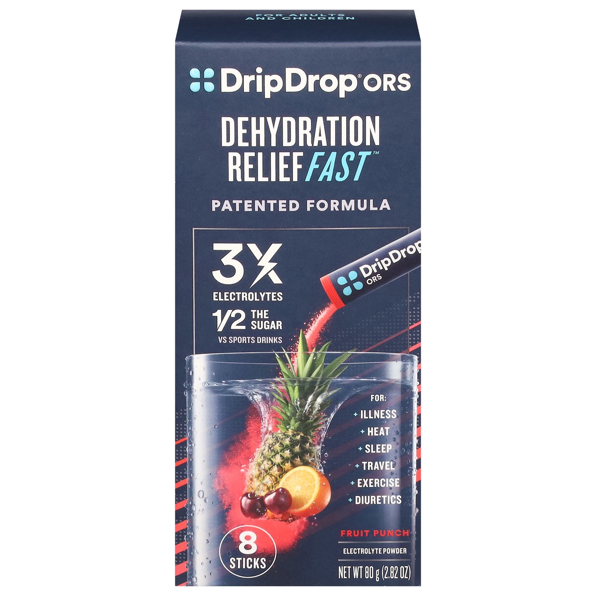 slide 1 of 9, DripDrop Fruit Punch Electrolyte Powder 8 - 80 g Sticks, 8 ct