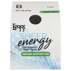 L'eggs Sheer Energy Jet Black Medium Support Leg Compression Sheer Tights, 1 pair