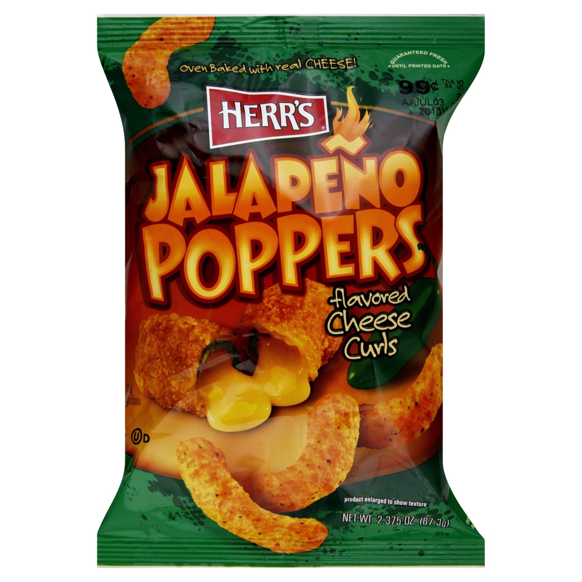 slide 1 of 1, Herr's Cheese Curls, Jalapeno Poppers Flavored, 2.375 oz