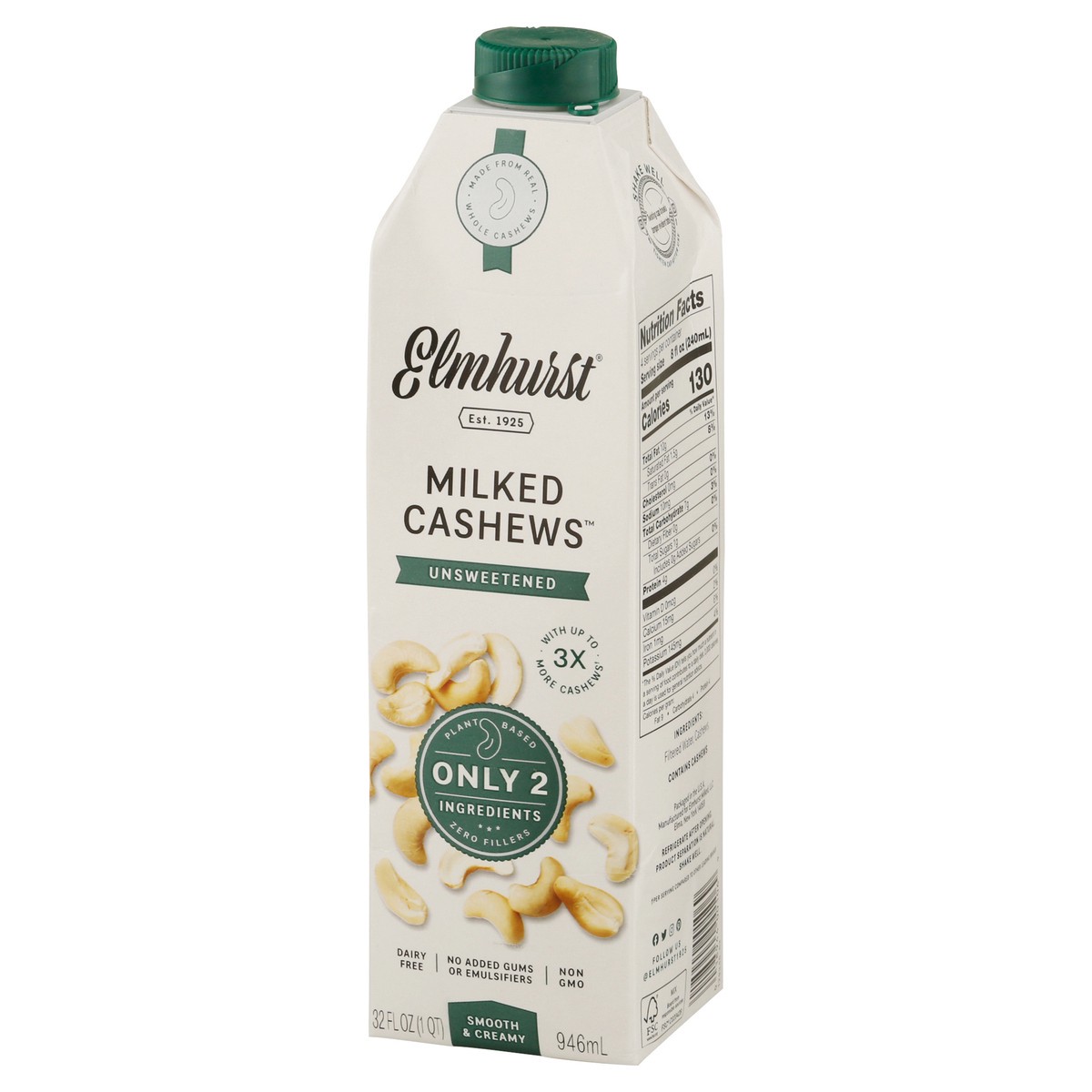 slide 8 of 13, Elmhurst Unsweetened Milked Cashews Non-dairy Beverage, 32 fl oz