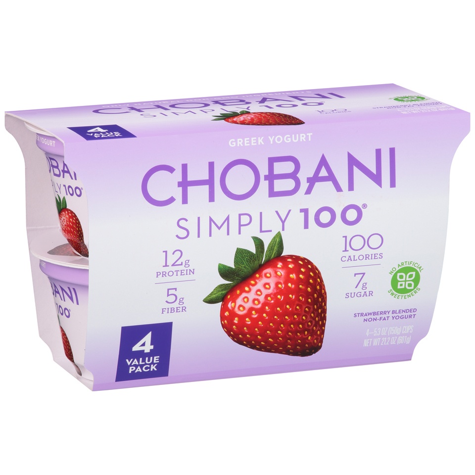 slide 1 of 1, Chobani Simply 100 Strawberry Greek Style Yogurt, 5.3 oz