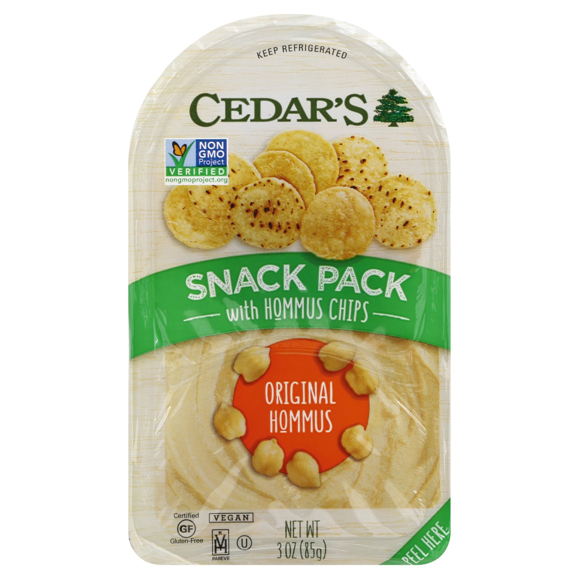 slide 1 of 1, Cedar's Snack Pack Original Hommus With Hommus Chips, 3 oz